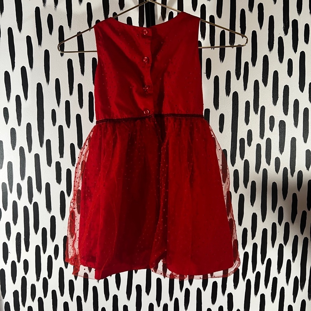Red Sleeveless Dress with Tulle Skirt - Picture 2 of 3